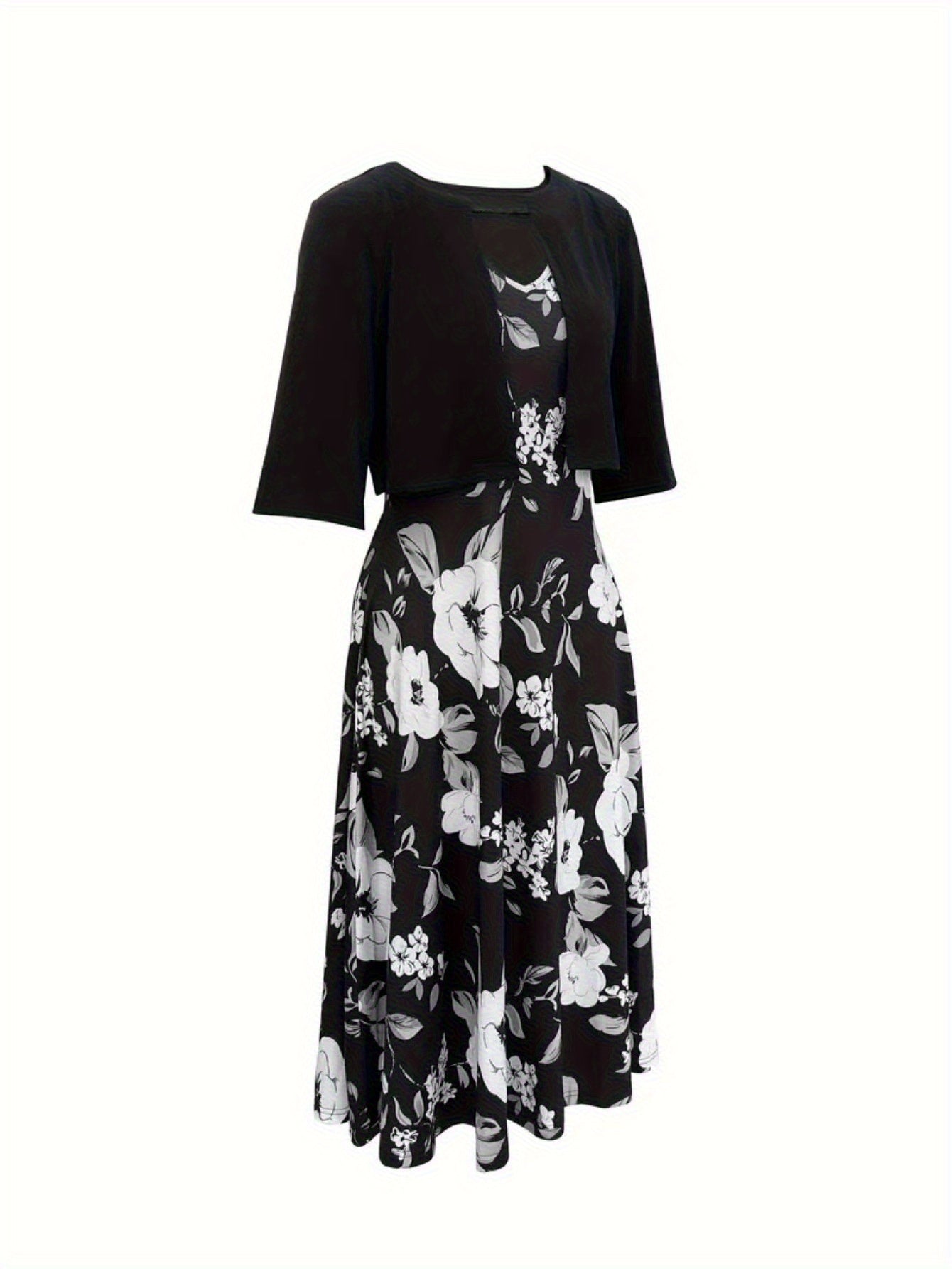 Elegant Floral Print Dress with Ruched Bust and Off-the-Shoulder Sleeves - Casual yet Sophisticated Style for Spring/Summer, Casual Elegant Attire|Floral Print Dress|Ruched Detailing, Floral Print Dress