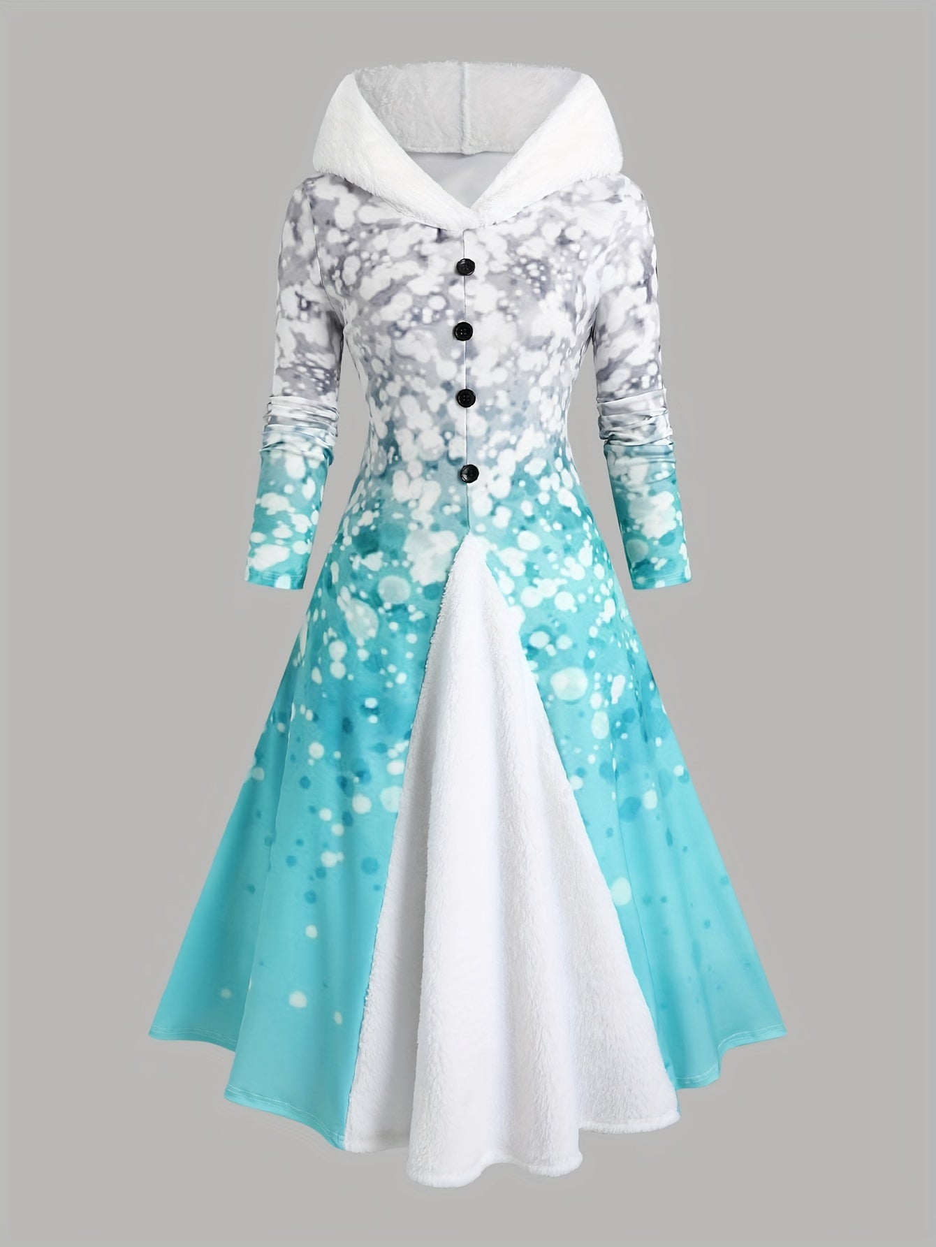 Floral Print Button Button Front Hooded Dress, Elegant Long Sleeve Dress For Spring & Fall, Women's Clothing