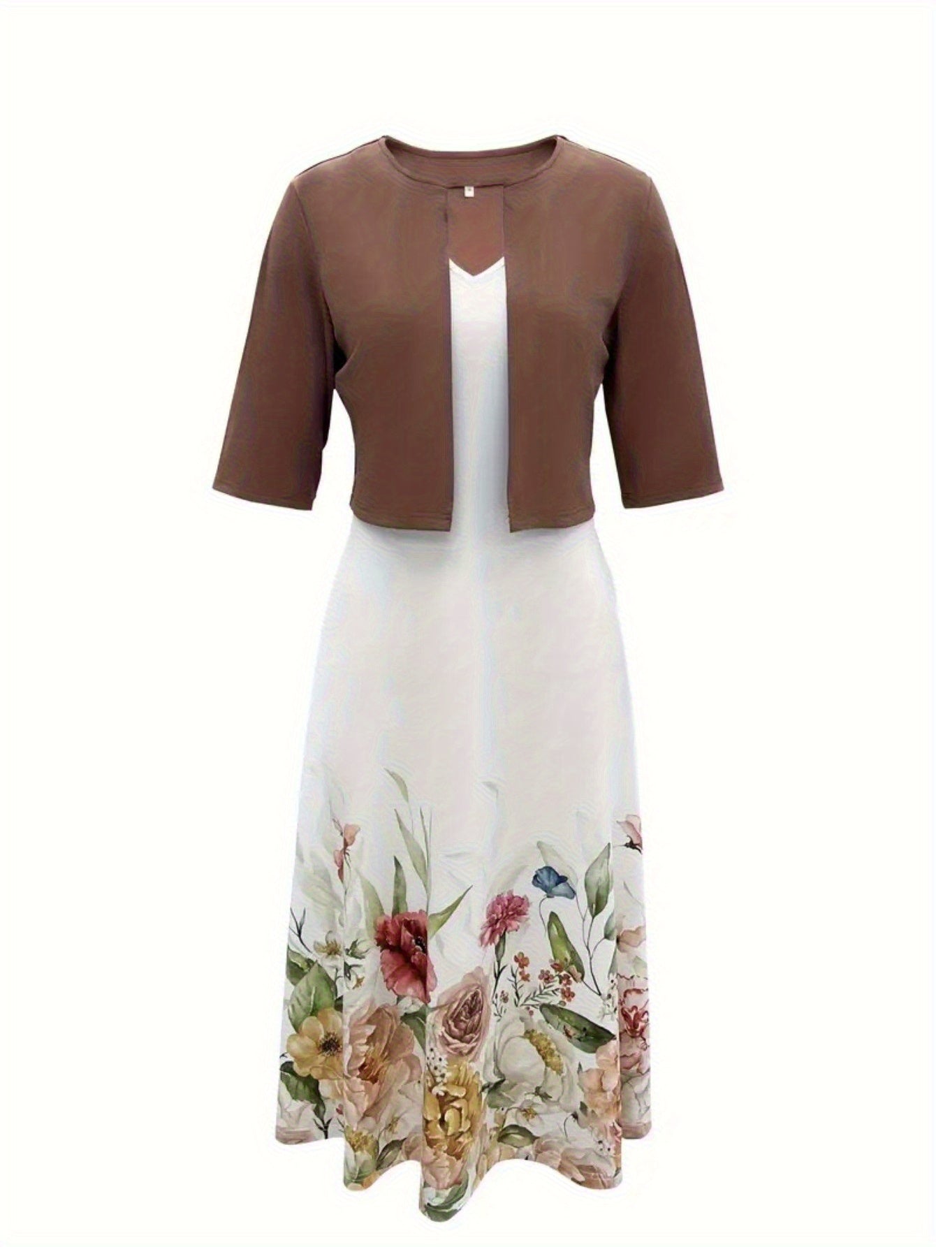 Elegant Floral Print Dress with Ruched Bust and Off-the-Shoulder Sleeves - Casual yet Sophisticated Style for Spring/Summer, Casual Elegant Attire|Floral Print Dress|Ruched Detailing, Floral Print Dress