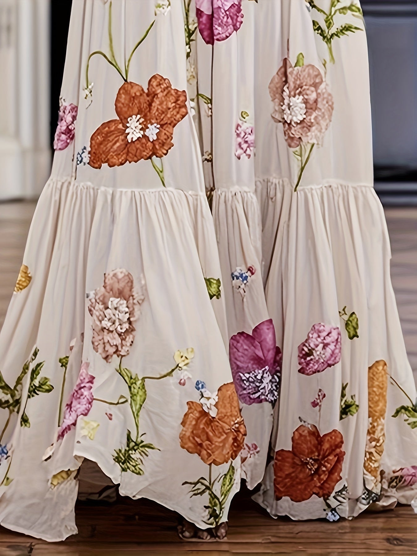 [Elegant Floral Maxi Dress] Alofi Women's Floral Maxi Dress - Elegant Vintage Floral Print Long Formal/Party/Beach Wedding Dress, Flowy Loose A-Line Silhouette, Lightweight Fabric, Perfect for Evening Events & Summer Vacations