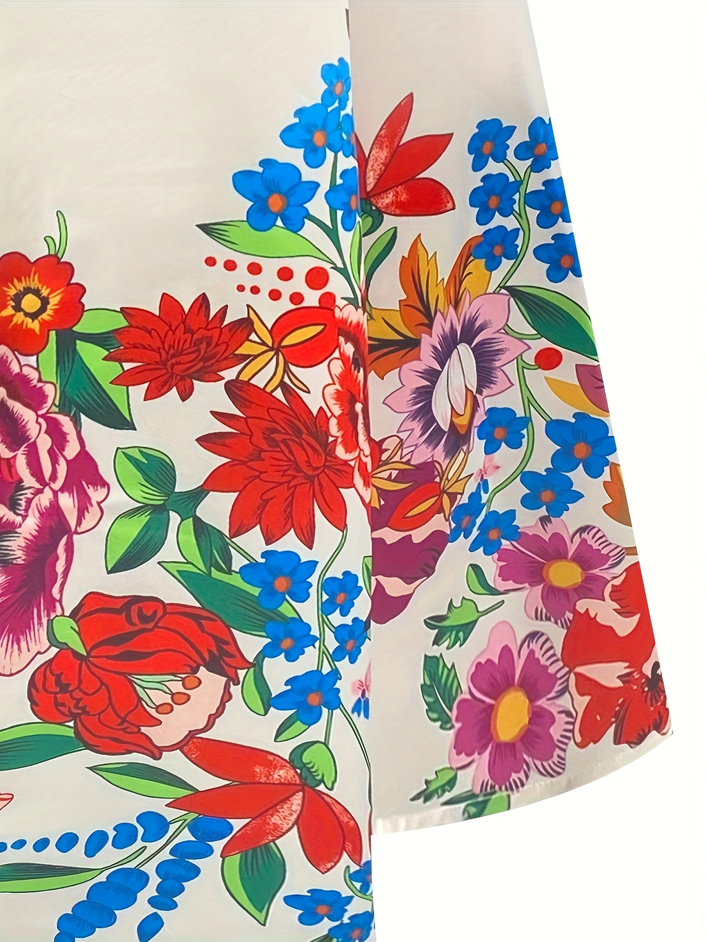 [Stylish Floral Dress] Machine Washable Polyester Women's Stylish Floral Print V-Neck Long Sleeve Dress with Cinched Waist & Flared Skirt | Perfect for Spring/Summer Commutes
