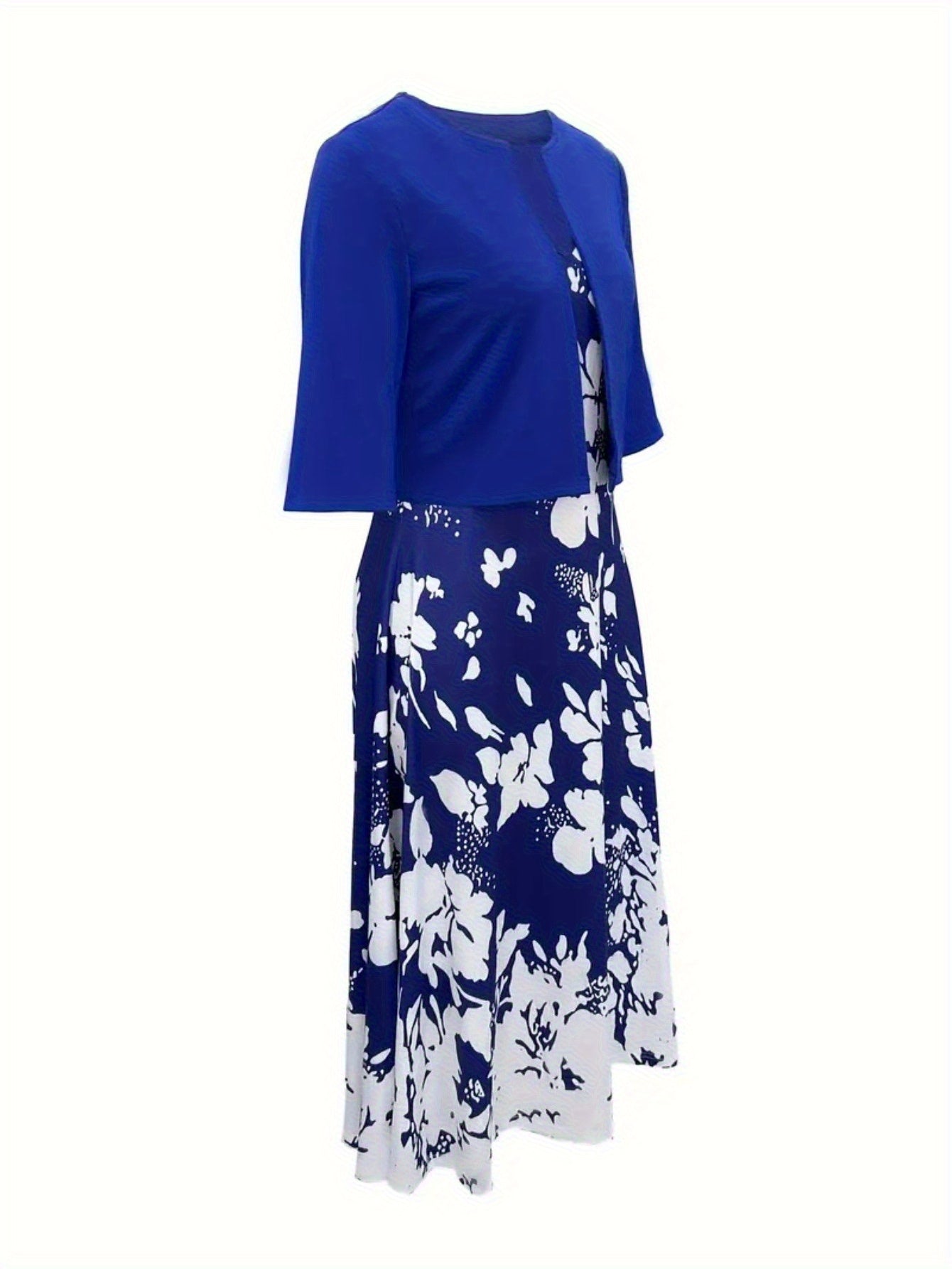 Elegant Floral Print Dress with Ruched Bust and Off-the-Shoulder Sleeves - Casual yet Sophisticated Style for Spring/Summer, Casual Elegant Attire|Floral Print Dress|Ruched Detailing, Floral Print Dress