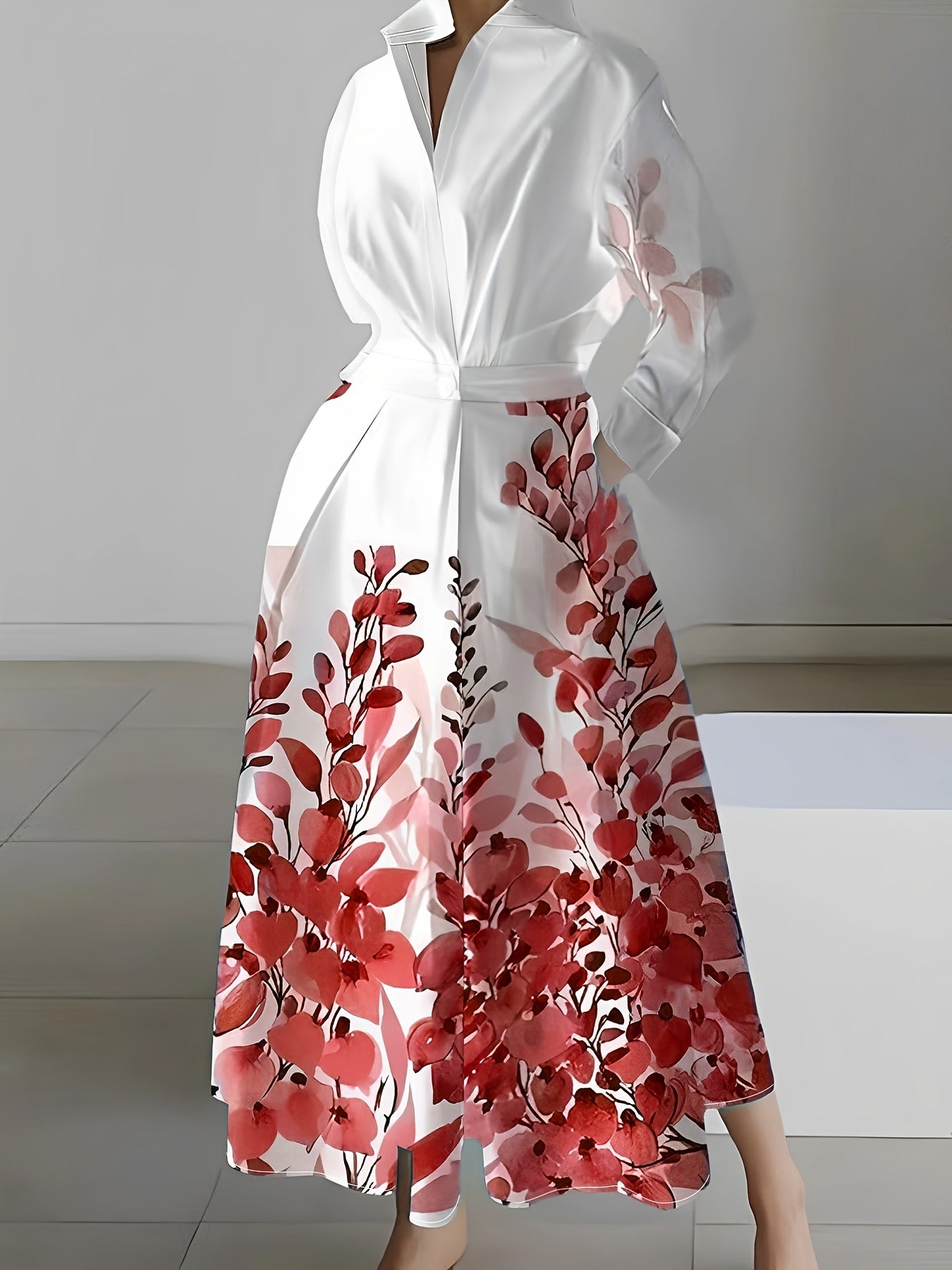 Elegant Long Sleeve Printed Dress for Women - Floral Design, Sleeveless, Fit and Flare, All-Season Wear, Casual Attire|Floral Print Dress|Sleeveless Dress