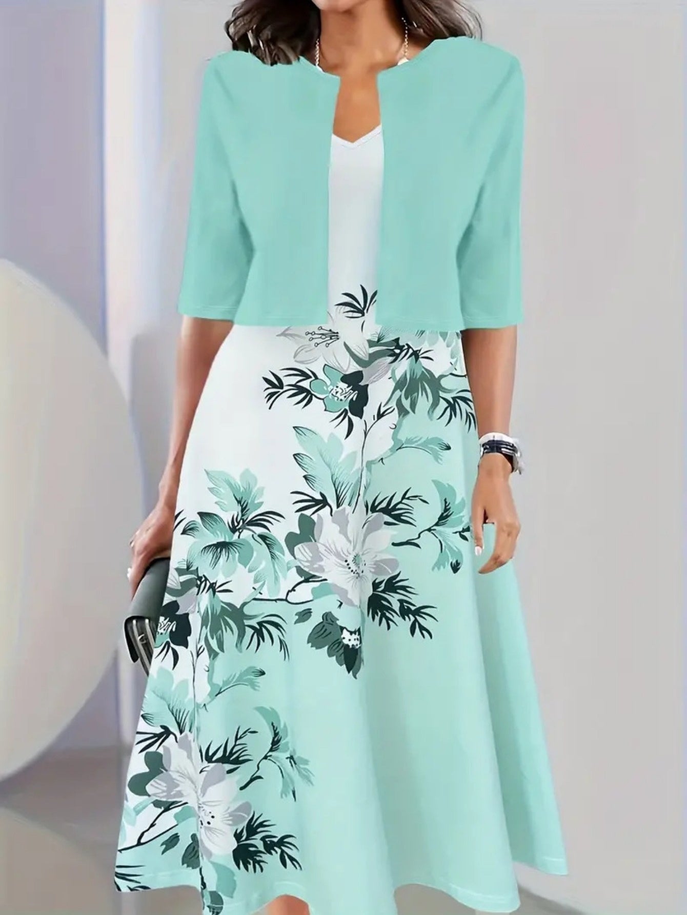 Elegant Floral Print Dress with Ruched Bust and Off-the-Shoulder Sleeves - Casual yet Sophisticated Style for Spring/Summer, Casual Elegant Attire|Floral Print Dress|Ruched Detailing, Floral Print Dress