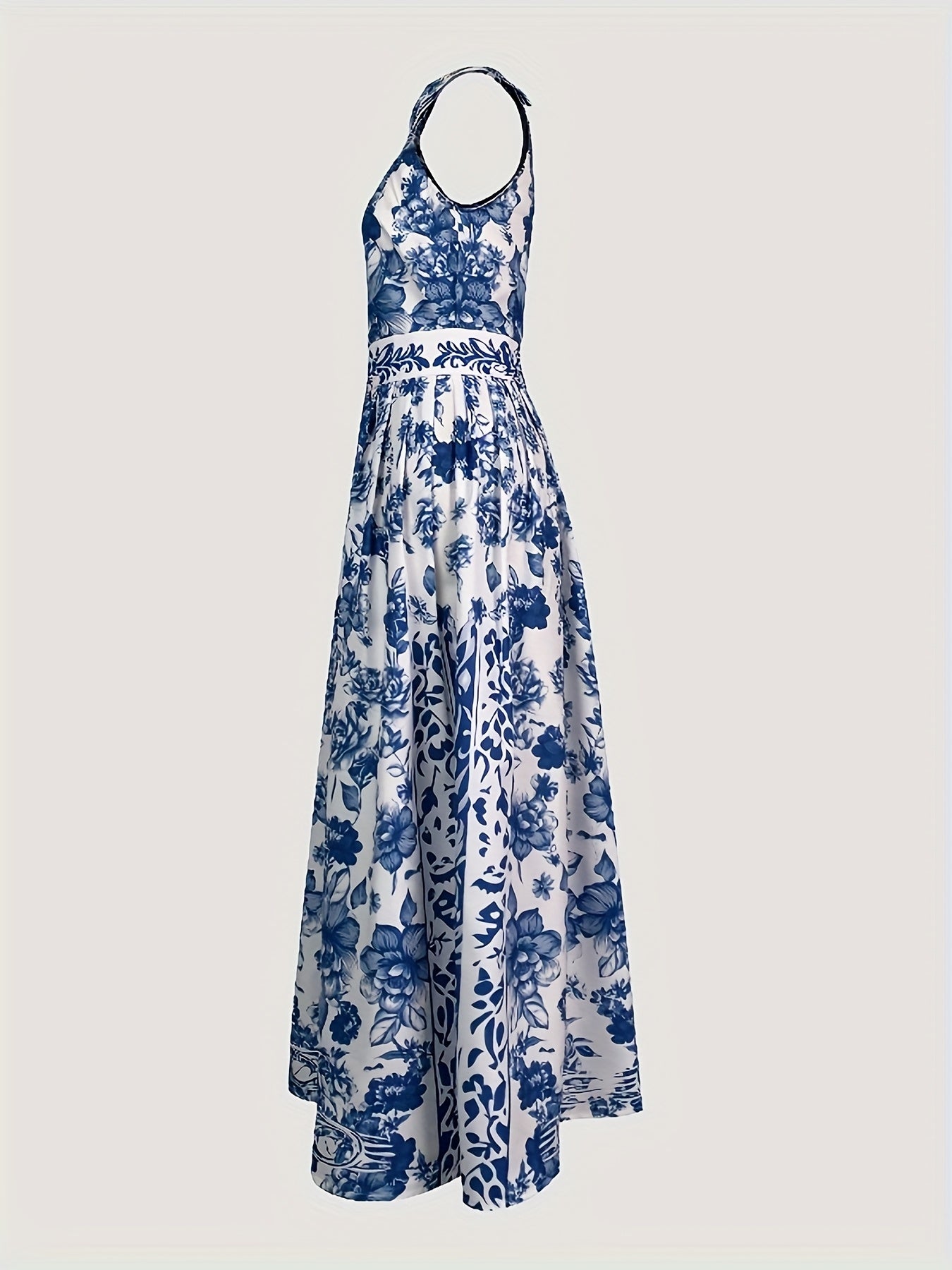 Women's A-Line Loose Fit Sleeveless Maxi Dress with Floral Print, Lapel Collar, and Split-Joint Design - Perfect for Spring, Summer, and Vacation Casual Wear, Cute Dress