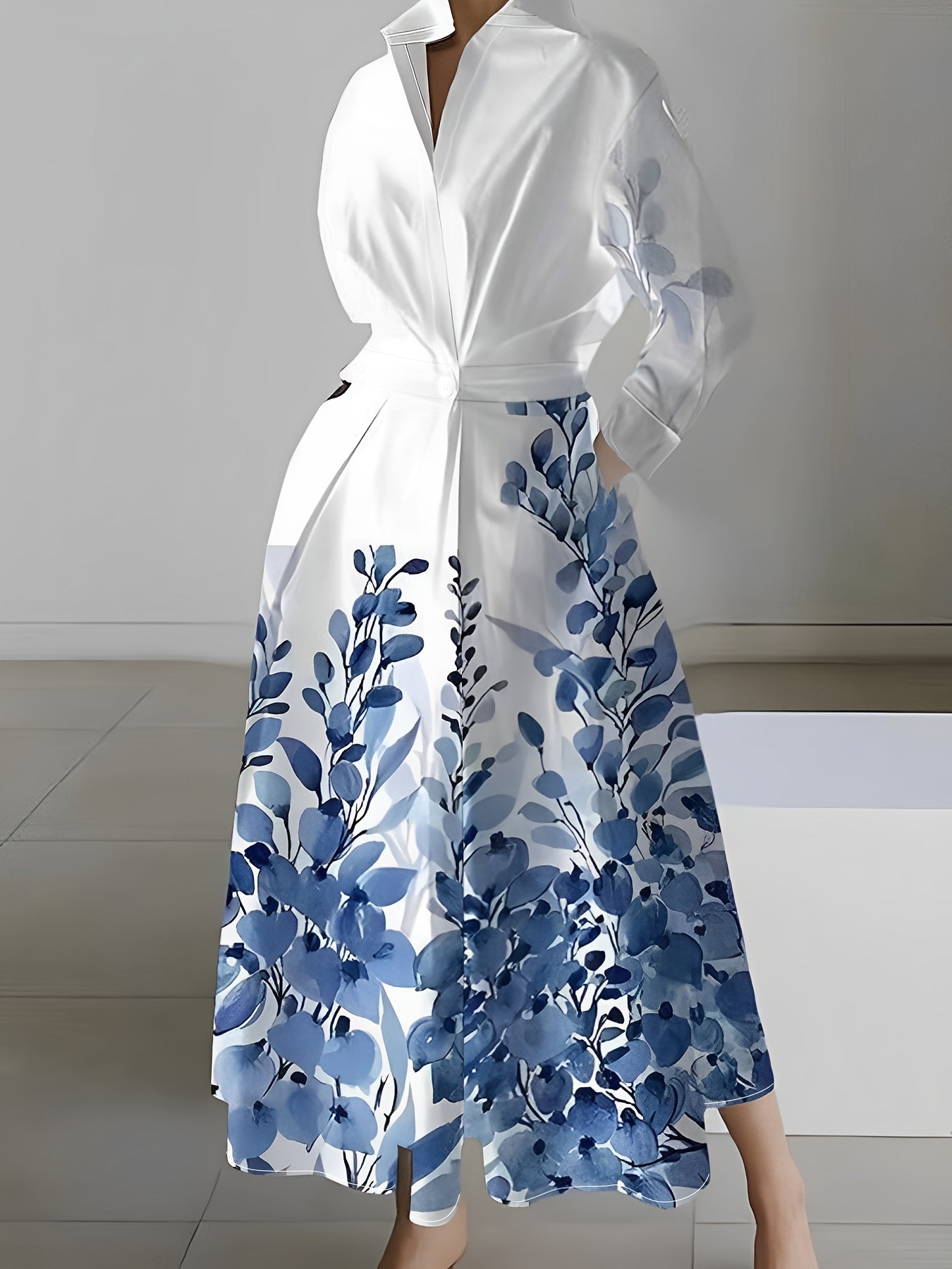 Elegant Long Sleeve Printed Dress for Women - Floral Design, Sleeveless, Fit and Flare, All-Season Wear, Casual Attire|Floral Print Dress|Sleeveless Dress