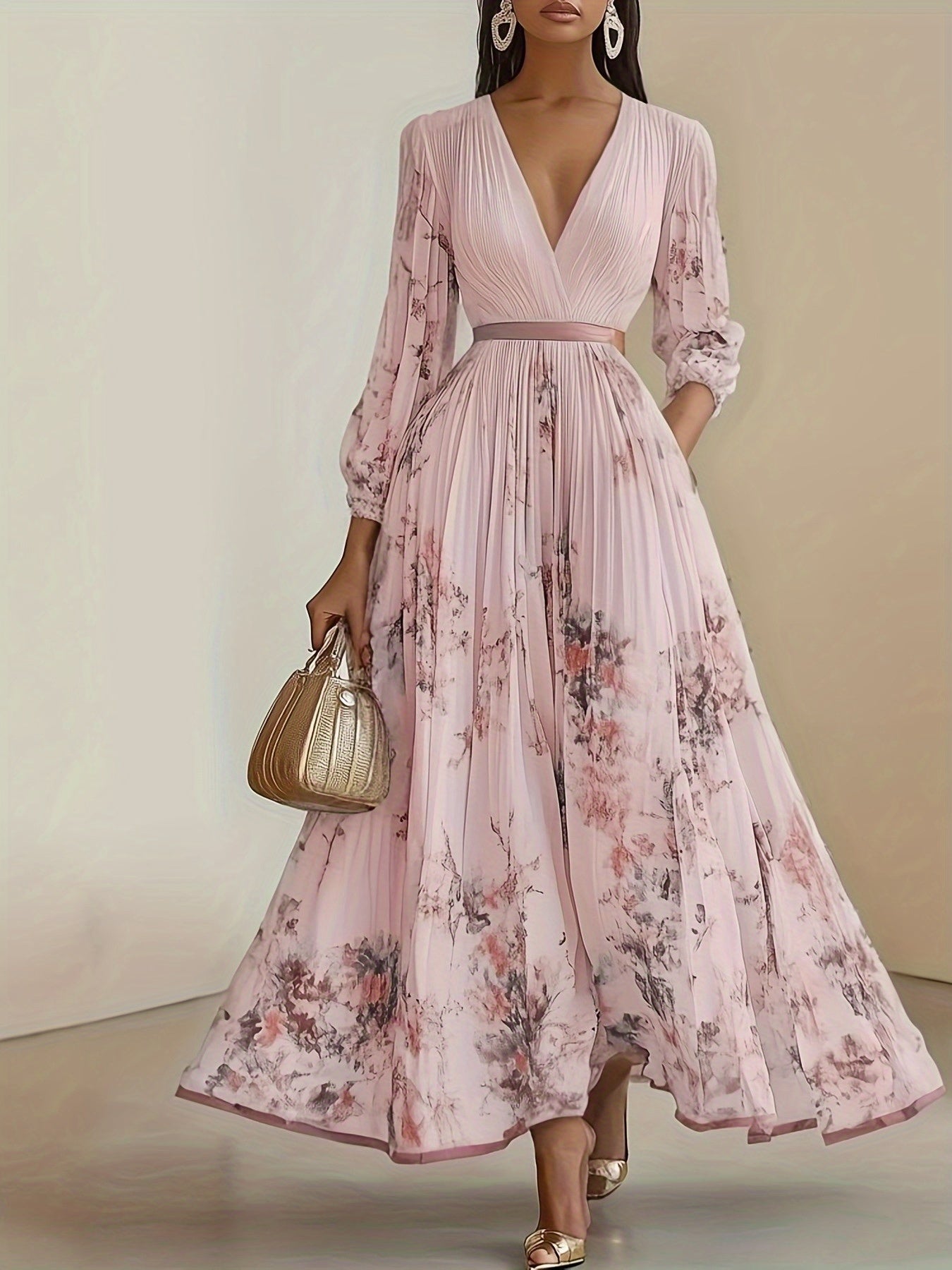 Elegant Olive Green V-Neck A-Line Dress with Lace Detailing, Ruffled Top & Slit Hem - Machine Washable Pleated Skirt Design for Weddings, Parties, and Formal Events, High-Quality Fabric, Perfect for Bridesmaids and Special Occasions, Wedding Dresses for