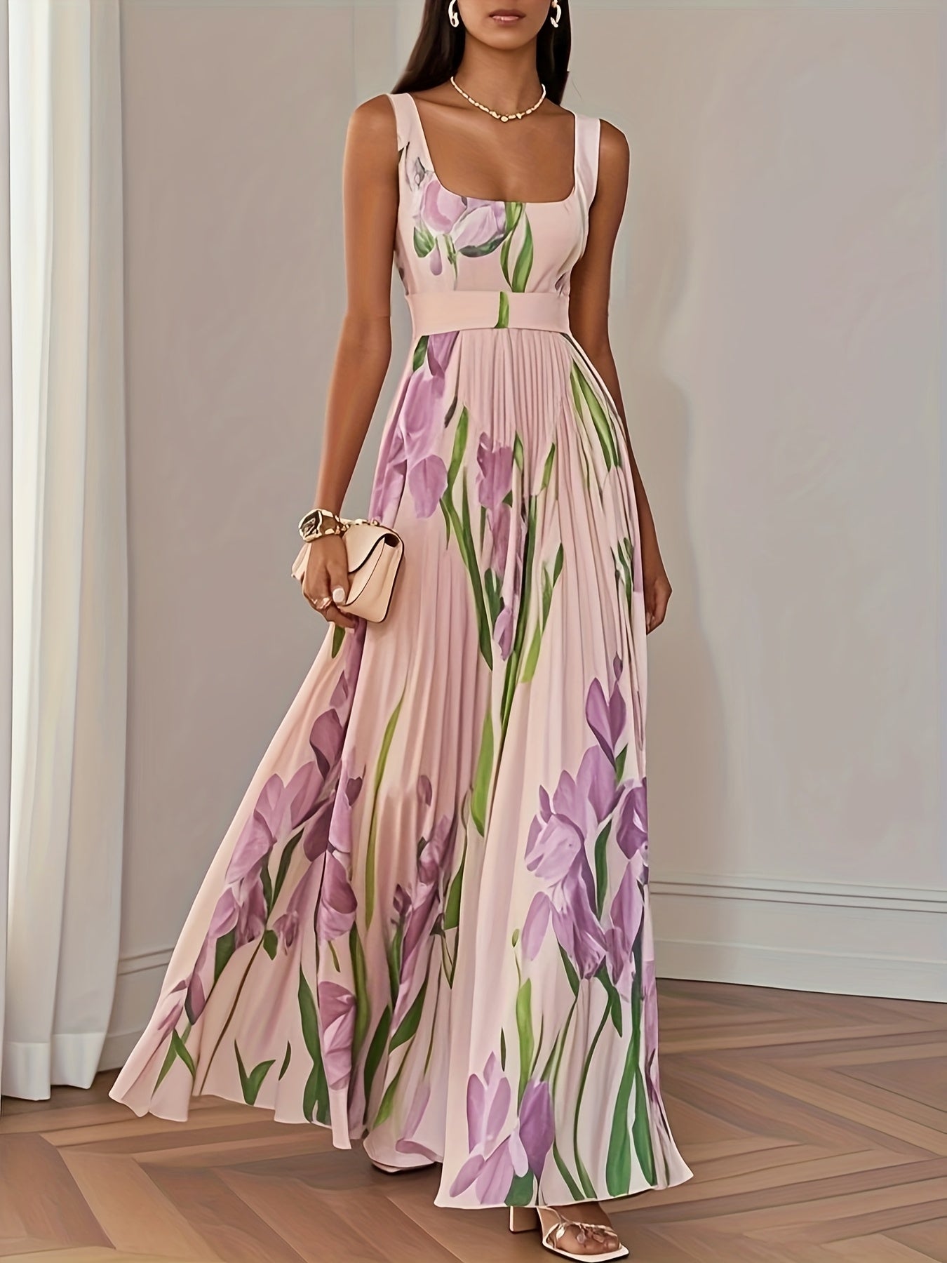 Women's Elegant Floral Tulip print dresses - Strapless/One-Shoulder Formal & semi-formal event gowns Pink, Machine Washable non-stretchy party, wedding, brunch Attire for Women