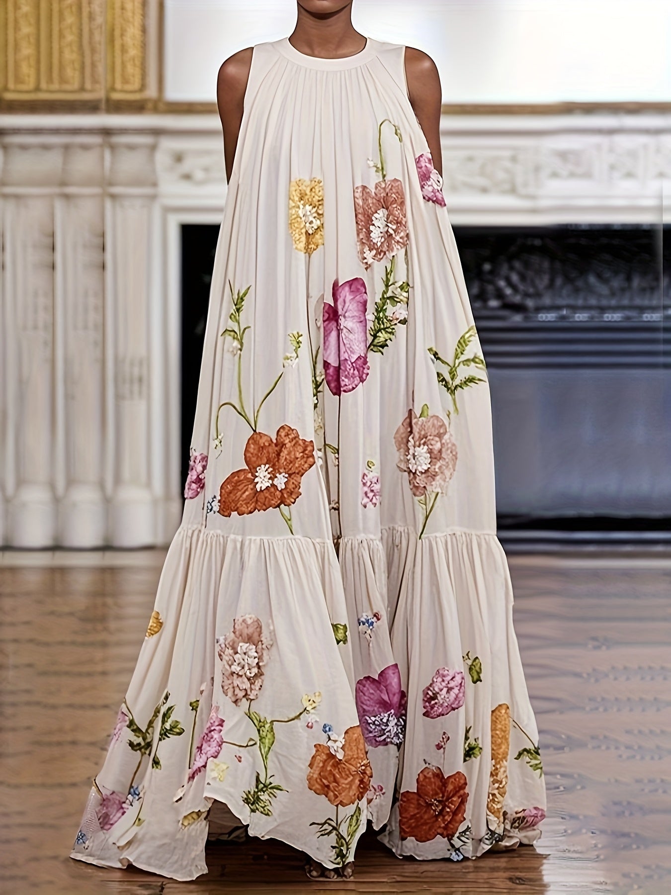 [Elegant Floral Maxi Dress] Alofi Women's Floral Maxi Dress - Elegant Vintage Floral Print Long Formal/Party/Beach Wedding Dress, Flowy Loose A-Line Silhouette, Lightweight Fabric, Perfect for Evening Events & Summer Vacations